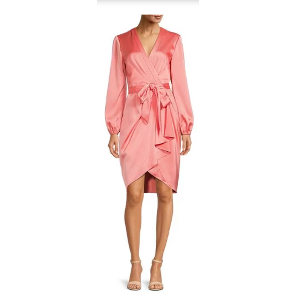 Alex Marie Marina Coral V-Neck Self-Tie Waist Belted Wrap Dress Size 4